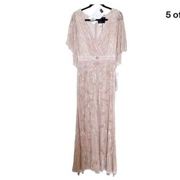 MAC DUGGLE EMBELLISHED CAP SLEEVE FAUX WRAP TRUMPET GOWN Size 14 NWT - Picture 8 of 12